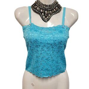 Girls Blue Lace Top with Built in Bra Petite Women Crop Top Short Camisole